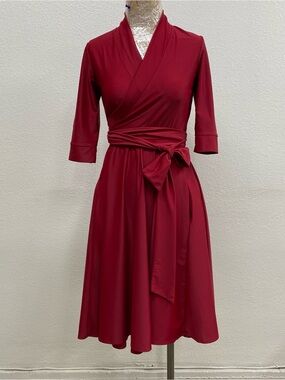 Elhoffer Wrap Dress in Red with Tie Waist